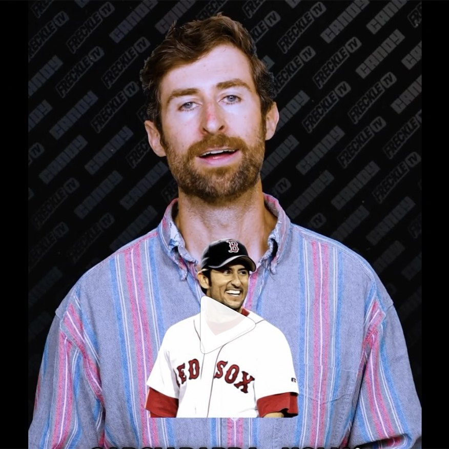 Scott Rogowsky hosting a Candy × Freckle TV trivia episode