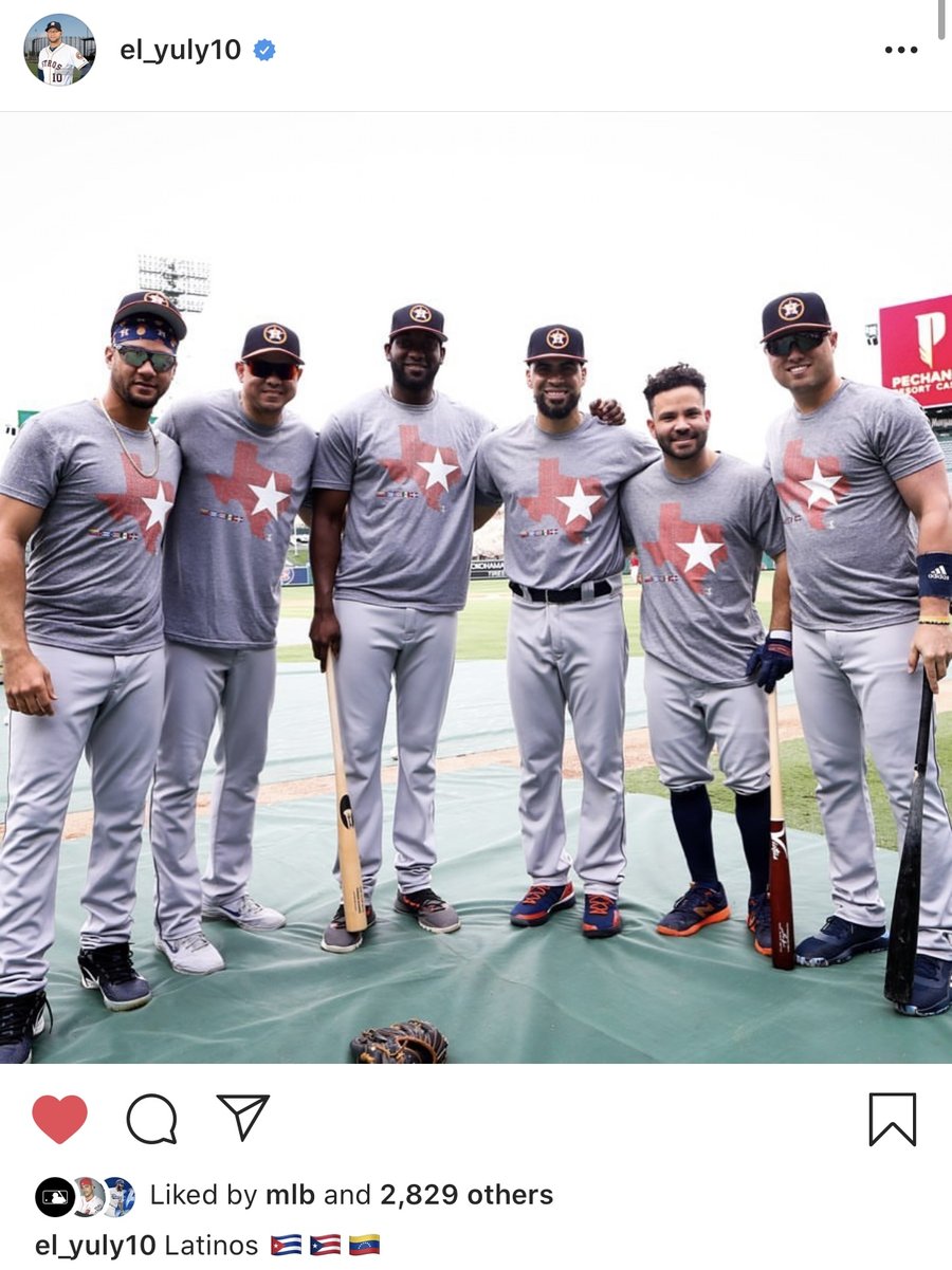 Houston Astros players sharing the Texas design on Instagram, liked by MLB